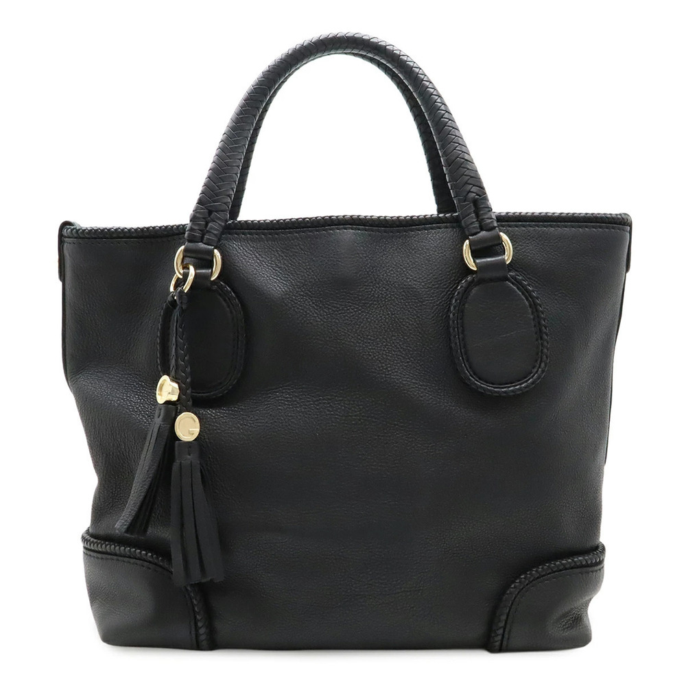 Gucci Marrakech Tote Bag Shoulder Leather Tassel Charm Black
